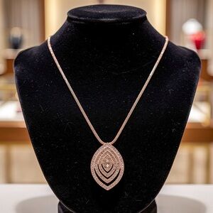 Elegant Rose Gold-Tone Layered Marquise & Teardrop Pendant Necklace